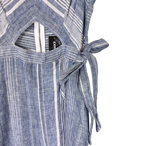 Express NWT Blue White Stripe Linen Blend Cut Out Strappy Wrap Midi Dress - Picture 7 of 12